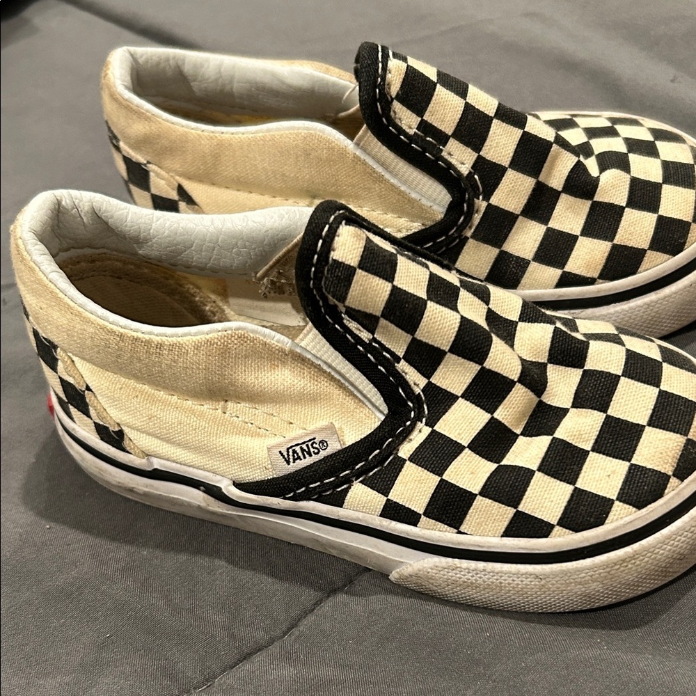 Vans Kids Checkered Slip-On Sneakers - Black and Cream - Picture 2 of 5
